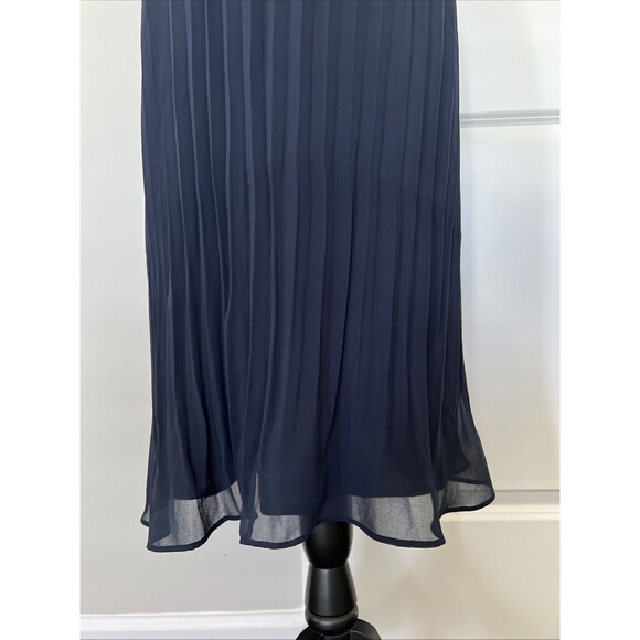 NWT Banana Republic Pleated Sleeveless Midi Dress Navy Mock Neck Small Petite - Picture 3 of 9